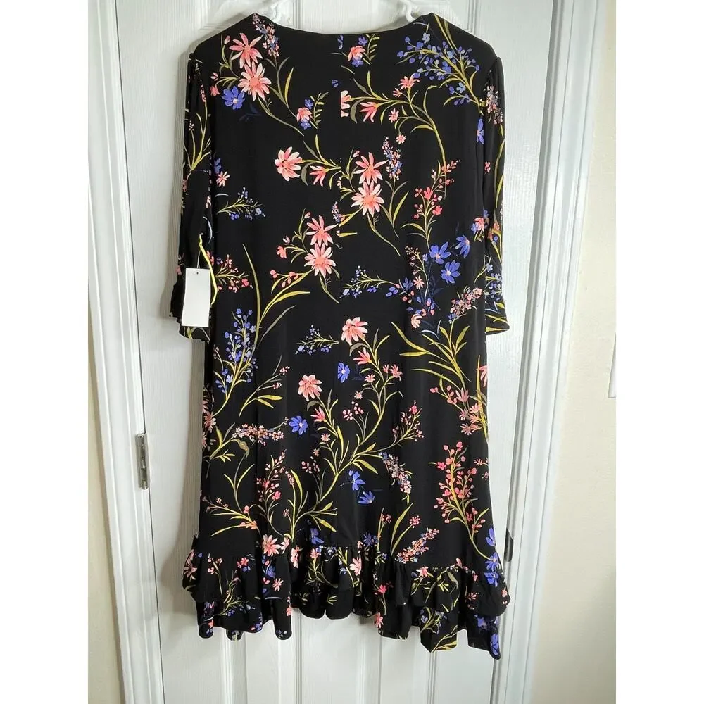 Floral V-Neck Ruffle Hem Dress - Black - Picture 7 of 10